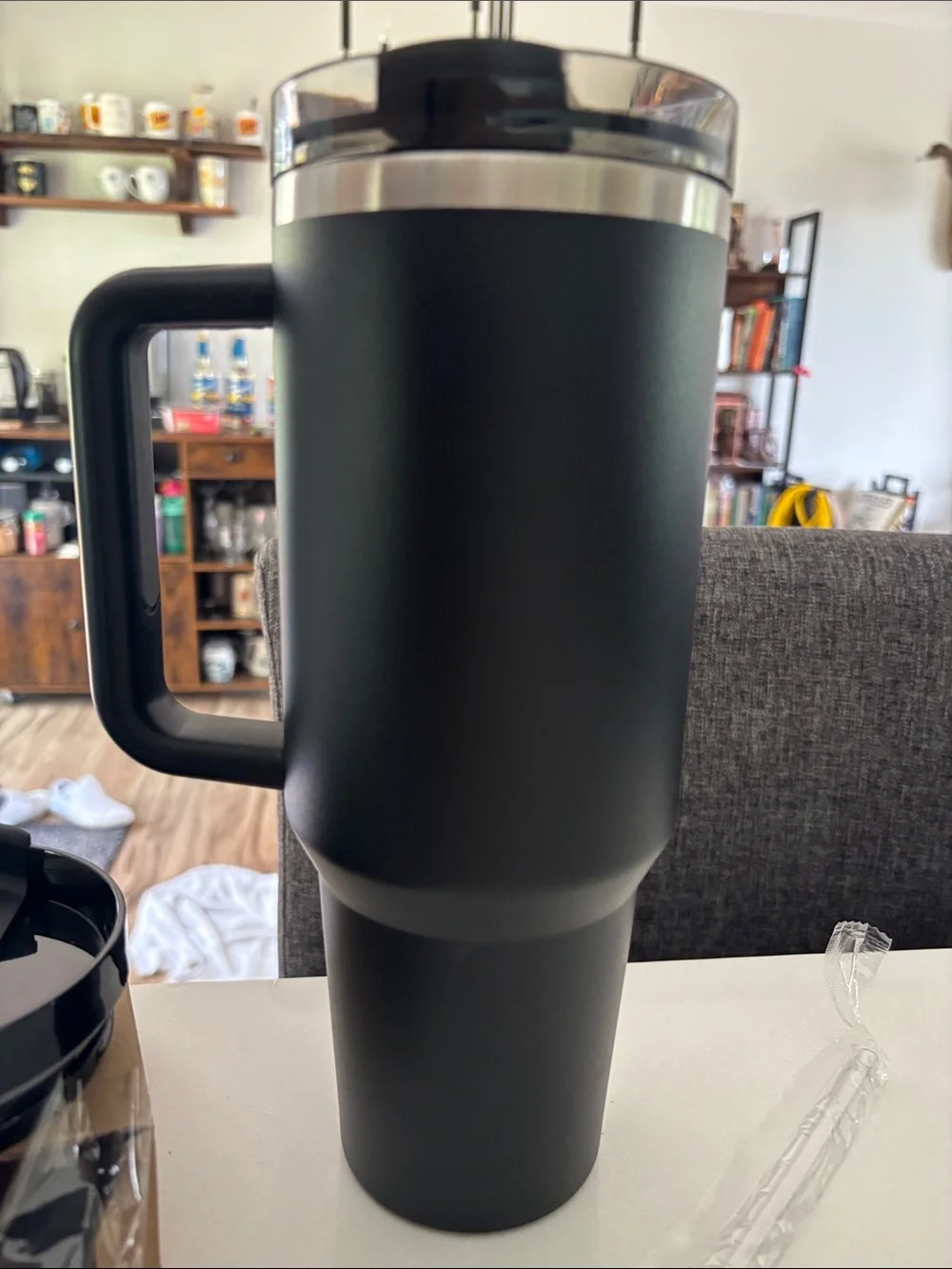 Black Insulated Tumbler Mug with Handle and Straw 40oz